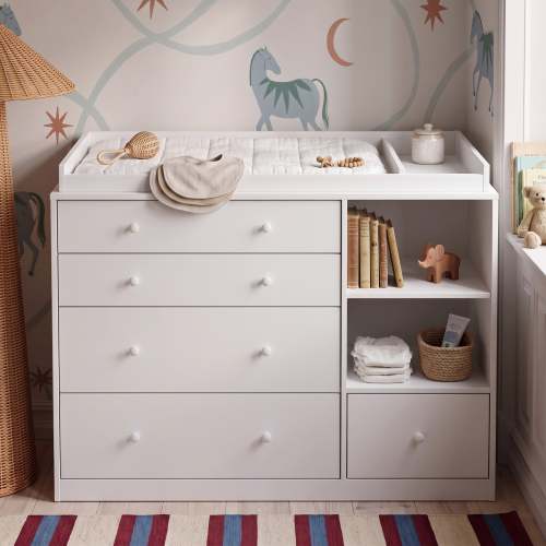 47.2" Modern White Nursery Storage Dresser Chest Changing Table
