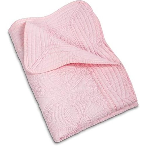 MONOBLANKS Baby Quilt Personlized Monogram Lightweight Embossed Scalloped Throw Blanket Four Seasons (Pink)