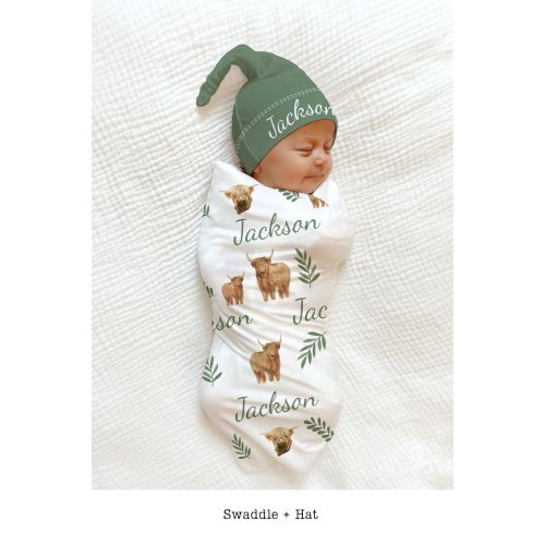 Highland Cow Baby Blanket Personalized Baby Shower Gift Hospital Custom Name Announcement Hunting Cowboy Coming Home Outfit Baby Boy Swaddle
