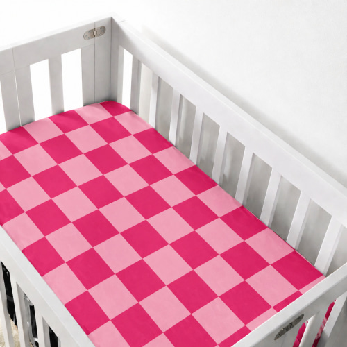 Bamboo Crib Sheet in Bubble Gum Checkered