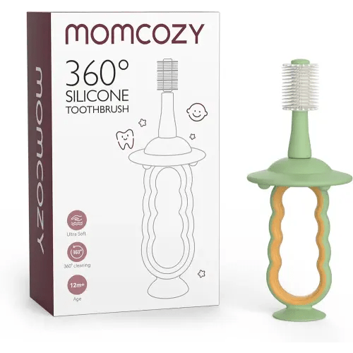 Momcozy Baby Toothbrush, Toddler Toothbrush 1-2, Infant Toothbrush, Baby Toothbrush 6 to 12 Months and up, Oral Cleaner, Baby Tongue Cleaner, Green
