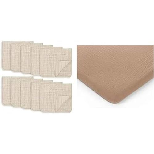 Muslin Burp Cloths and Muslin Fitted Bassinet Crib Sheet Bundled by Comfy Cubs
