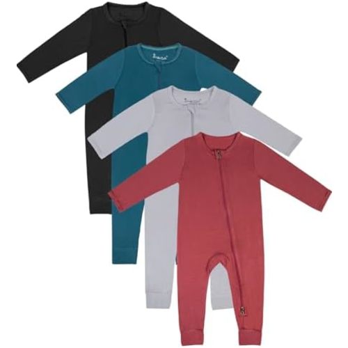 Jimonda Baby Footless Pajamas,Two Zip Closure Long Sleeve Romper,Infant Clothes Pjs 4 Pcs