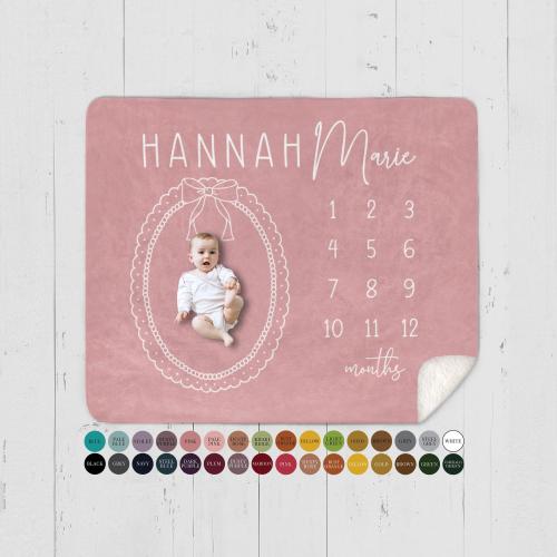 Personalized Baby Girl Milestone Blanket: Pink Bow Month Tracker, Custom Photo Prop with Name