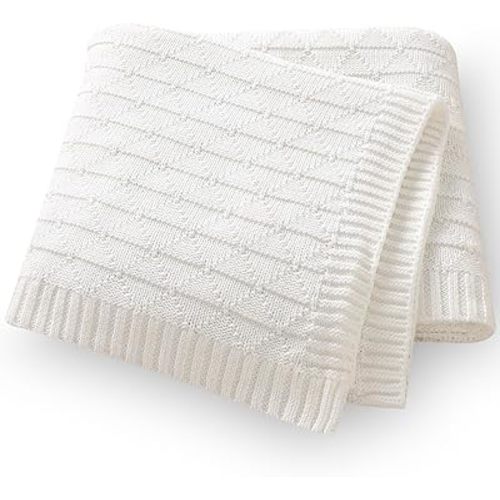 Baby Receiving Blanket for Boys Girls Knit Neutral Swaddle Blankets Soft Lightweight Crib Stroller Blankets for Newborn Infant Toddlers White 30 x 40 Inch