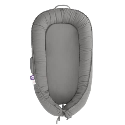 CooCooBaby Infant Lounger, Baby Nest Cover for Baby Girls & Boys, Newborn Essentials for Baby 0-12 Months, 100% Cotton Breathable, Portable Travel Bed (Slate_Gray)