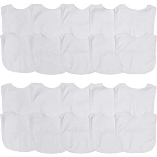 Neat Solutions 2-Ply Knit Terry Solid Color Feeder Bibs in White - 20 Pack