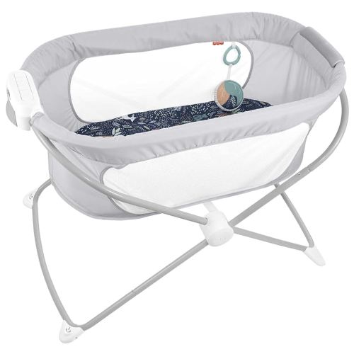 Fisher-Price Portable Baby Crib Soothing View Vibe Bassinet with Music Vibrations & Slim Fold for Travel Newborns 0+ Months, Moonlight Forest