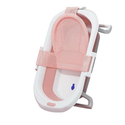 Folding Baby Bathtub, Travel Portable Newborn, with Cushion+ Bath Cap+ Thermometer+ Floatation Toy, Blue