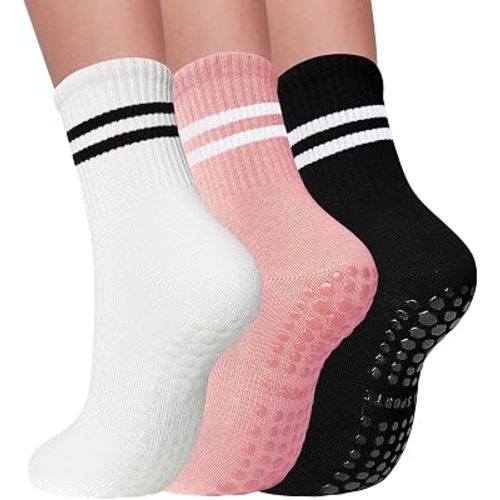 3 Pairs Pilates Socks with Grips for Women Non Slip Grip Socks for Yoga Barre Hospital Workout
