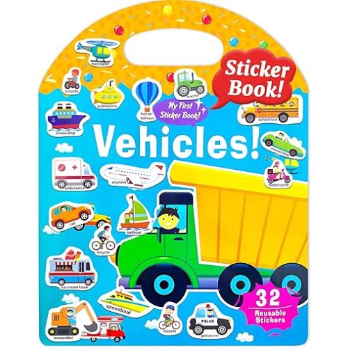 Benresive Reusable Sticker Book for Toddlers 2-4 Years, Fun Travel Stickers for Kids, Waterproof Sticker Books for Toddlers 1-3, Crafts Activities for Toddler 1-3 2-4 3-5 - Transport