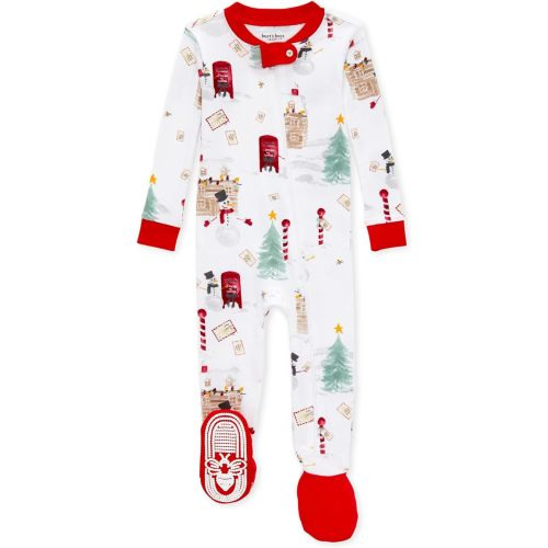 Burt's Bees Baby Girls Pajamas, Zip Front Non-slip Footed Pjs, 100% Organic Cotton and Toddler Sleepers - 12 Months - Snowman Letters