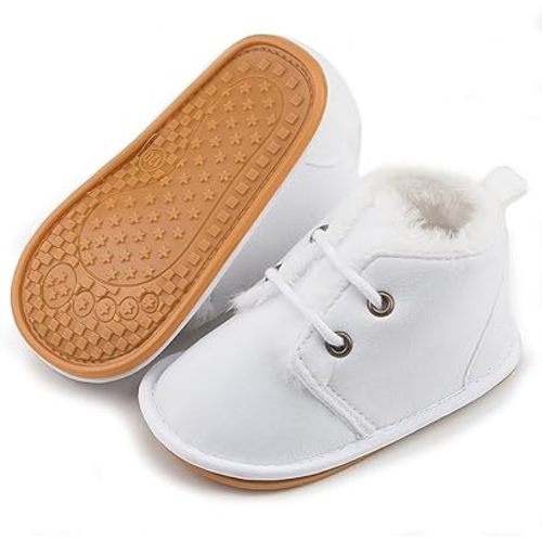 Sekantrol Newborn Baby Boys Girls First Walker Crib Shoes Soft Rubber Sole Infant Sneakers Fashion High-Top Non-Slip Toddler Oxford Dress Moccasins