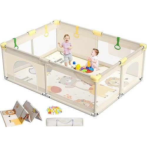 Baby Playpen with Mat, 71" × 59" Extra Large Playpen for Babies and Toddler, Baby Play Yard with Breathable Mesh, Baby Fence Play & Sleep Area for Indoor & Outdoor