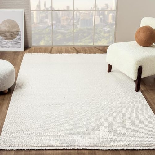 LUXE WEAVERS Solid Machine Woven Cream 5x7 Area Rug, Indoor Stain-Resistant Carpet