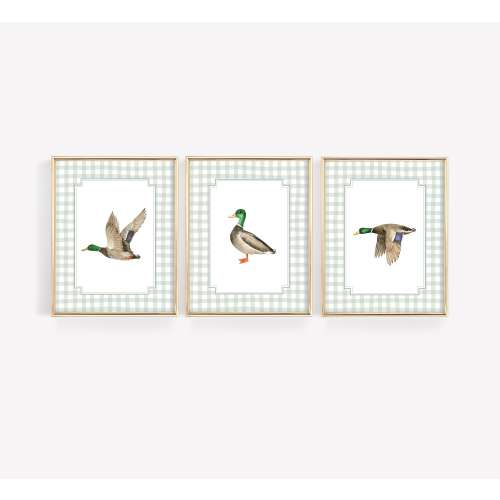 Mallard Duck Wall Art, Wall Prints For Boys Room, Duck Nursery Decor, Baby Boy Nursery Prints, Gingham Wall Art, Duck Hunting Nursery Decor