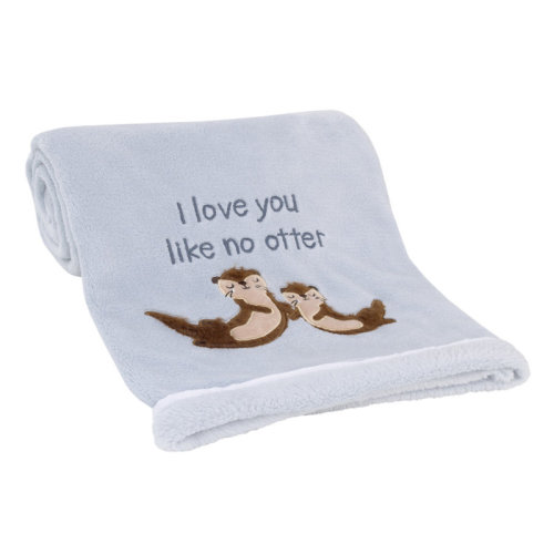 Zoomie Kids Nojo Zoomie Kids Arctic Adventure Light Blue and Tan I Love You Like No Otter Super Soft Applique Baby Blanket | Wayfair
