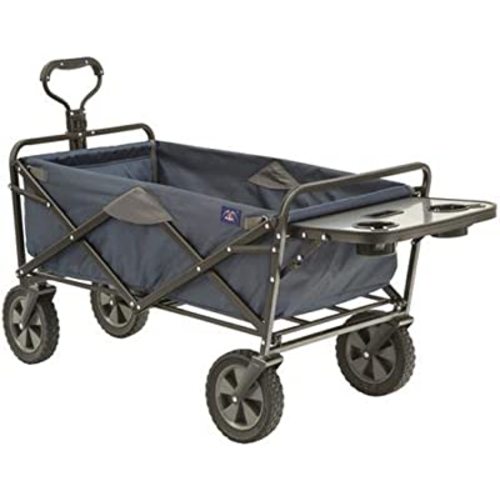 Mac Sports Heavy Duty Steel Frame Collapsible Folding 150 Pound Capacity Outdoor Garden Utility Wagon Yard Cart with Table and Cup Holders, Navy