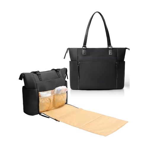 MOMINSIDE Neoprene Diaper Bag Tote, Diaper Bag Backpack pañaleras para bebe with Changing Station,14 Pockets Large Capacity Travel Baby Bag for Mom, Convertible Diaper Tote, Black