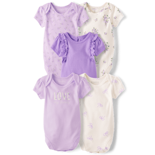 Baby Girls Floral Bodysuit 5-Pack - Purple
