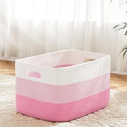 Blanket Basket,Rectangle Woven Baskets for Storage,65L Laundry Basket for Decorative Nursery Blanket,Toys,Dirty Clothes and Magazine in Shelves,Baby Room,and Living Room