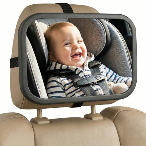 Baby Car Mirror with 360° Rotation - 9.8" Convex Shatterproof Mirror for Baby Safety with Extra Wide & Clear View - car seat mirror for baby rear facing with Adjustable Straps