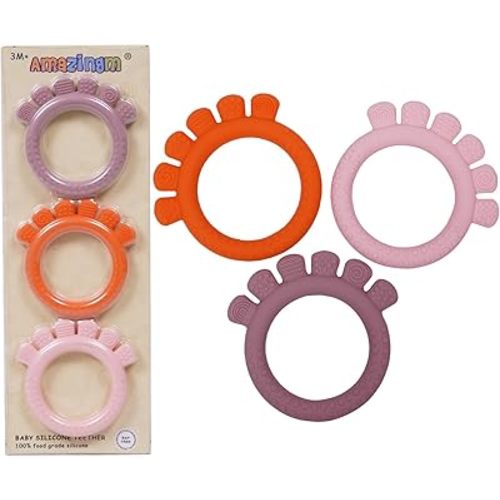 Baby Silicone Teething Ring Toys for 0-6,6-12 Months Boys and Girls,Chew Teether Stuff for Infant,Newborn Must Have Essentials,BPA Free,Soft and Textured. (Pink)