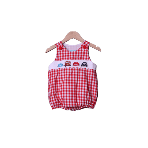 Smocked Car Red Gingham Bubble