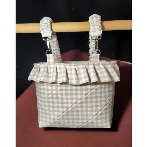 Tan Gingham Stroller Caddy: Quilted Cotton Pram Organizer