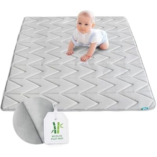 Foam Play Mat 50×50, Muslin Kids Play Mat Fits for Dripex & Suposeu Playpen, One-Piece Crawling Mat for Baby & Toddler to Play on Floor, Non Slip, Grey