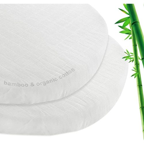 Muslin Bassinet Sheet Fitted 2 Pack for Cradle or Bassinet Pad&Mattress, Soft and Breathable Bamboo Cotton Muslin Bassinet Sheets (32"x16"x5.5") for Boys and Girls Gift, White
