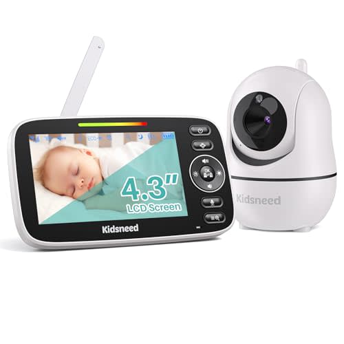 Kidseneed Baby Monitor, 4.3" Split Screen, 20 Hours Battery Life Baby Monitor with Camera and Audio|Remote PTZ, Two-Way Audio, Zoom, Night Vision, Lullabies, 960ft Long Range (Open Space)