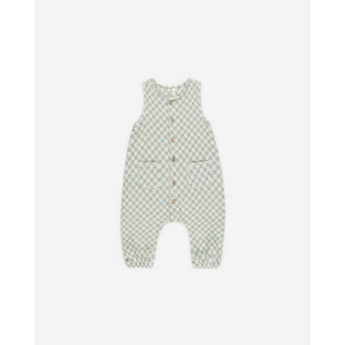 Woven Jumpsuit || Sage Check 3-6 mo