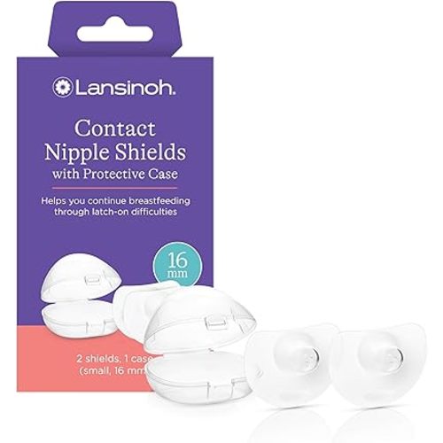 Lansinoh Contact Nipple Shields for Breastfeeding, 2 Nipple Shields (16mm) and Case