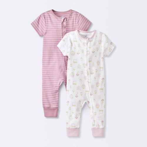 Baby Girls' 2pk Floral Adjustable Cuff Romper - Cloud Island™ Pink Newborn
