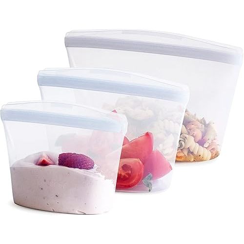 Stasher Premium Silicone Reusable Food Storage Bags, 3-Pack, Clear, Multi-Use Food Storage Bags, Lunch Bag, Travel Containers, BPA Free, Leak-free, Dishwasher-Safe, Eco-friendly