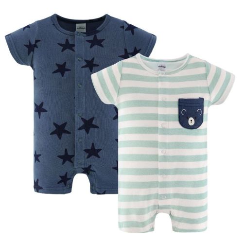 Baby Boy Rompers, 2pk - The Peanutshell® Blue Stars, Navy Green, 0-3 Months