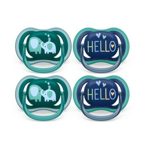 Avent Philips Ultra Air Pacifier 18 Months+ - Opal Elephant/Blue Hello - 4pk