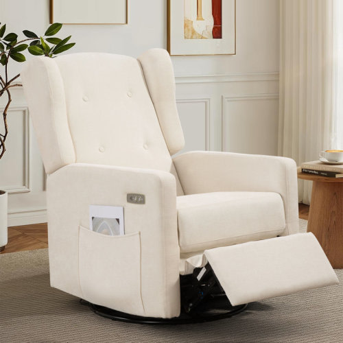 Latitude Run® 25.6'' W Swivel Nursery Power Glider Recliner Chair with USB & Type C Ports | Wayfair