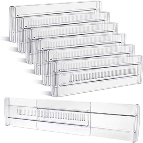 Drawer Dividers, 6 Pack Adjustable Drawer Organizers 3.2" High Expandable from 11.3-20" Clear Expandable Dresser Organizer for Clothes Kitchen Utensils Cutlery Drawer Organizers Set