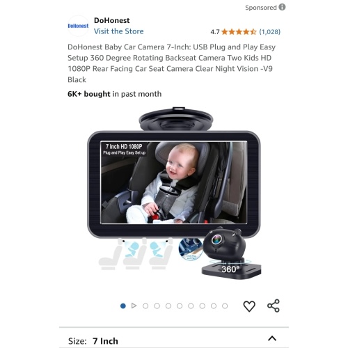 Amazon.com: DoHonest Baby Car Camera 7-Inch: USB Plug and Play Easy Setup 360 Degree Rotating Backseat Camera Two Kids HD 1080P Rear Facing Car Seat Camera Clear Night Vision -V9 Black : Baby