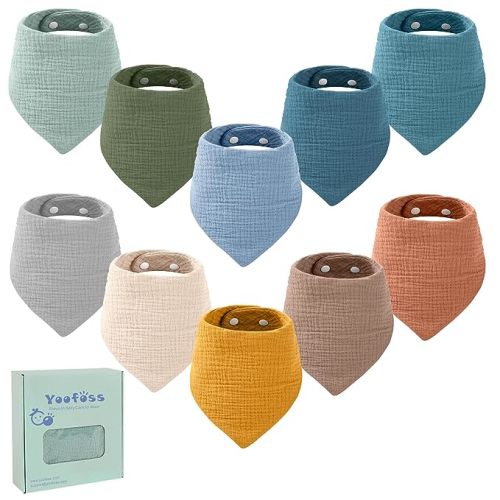 Yoofoss Muslin Baby Bibs for Boy Girl 100% Cotton Bandana Bibs 10 Pack for Unisex Newborn Toddler, Soft Absorbent Bib for Drooling Teething - One Size - Beige