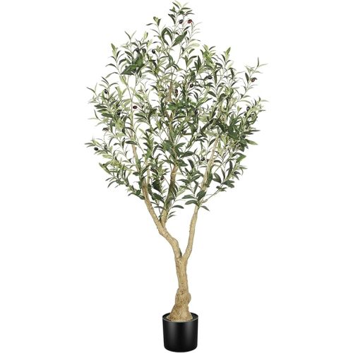LYERSE Olive Tree 5ft - Olive Trees Artificial Indoor - Faux Olive Tree 5ft with Large Olive Branches and Lifelike Fruits - Fake Olive Tree for Modern Home Office House Living Room Decor