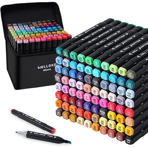Alcohol Markers, 80 Colors Dual Brush Tip Permanent Art Markers, Coloring Marker, for Book Painting Card Making, Christmas gift for Adults Kids 8-12