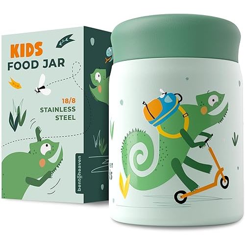 Bentoheaven Kids Food Jar (10oz) - Vacuum Insulated Food Container - Premium Double Wall Stainless Steel - Easy to Open - Keeps Soup & Food Hot/Cold - Lunch Box Thermos for Hot Food Kids (Green)