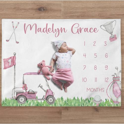 Golf Milestone Baby Girl Blanket | Golf Monthly Milestone Blanket | Golf Milestone Quilt | Golf Nursery | Newborn Gift | Baby Shower Gift