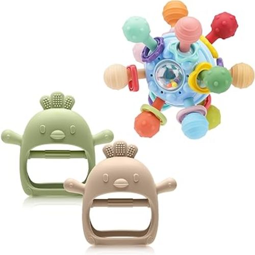 TOHIBEE Baby Montessori Sensory Teething Toys + Baby Teething Mitten for 0-6 6-12 Months