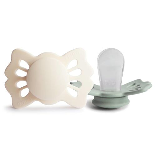 FRIGG Lucky Symmetrical SilkySoft Silicone Baby Pacifier | Made in Denmark | BPA-Free (Cream/Sage, 0-6 Months)