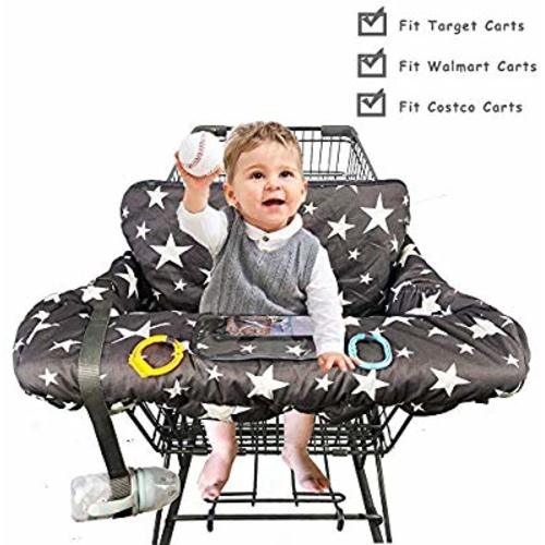 Shopping Cart Cover for Baby Cotton, with Bottle Strap and 6.5" Cell Phone Holder Toddler 2-in-1 High Chair Cover Summer Grocery Cart Cushion for Boy or Girl Large Star Print