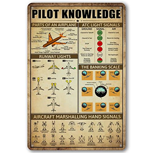 Retro Pilot Knowledge Metal Signs Vintage Airplane Decor For Home Aviation Art Wall Decor Air Plane Decorations For Boys Room Signs Gifts For Aviation Lovers WWII Posters